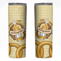 Oktoberfest Skinny Tumbler with Beer Bottle and Pretzel Illustration Beige Diamond - Wonder Print Shop