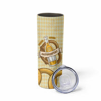 Oktoberfest Skinny Tumbler with Beer Bottle and Pretzel Illustration Beige Diamond - Wonder Print Shop