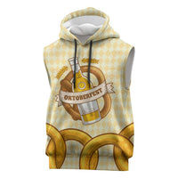 Oktoberfest Sleeveless Hoodie with Beer Bottle and Pretzel Illustration Beige Diamond - Wonder Print Shop