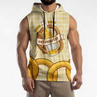 Oktoberfest Sleeveless Hoodie with Beer Bottle and Pretzel Illustration Beige Diamond - Wonder Print Shop