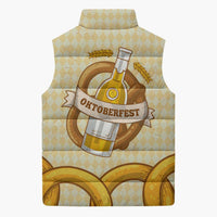 Oktoberfest Sleeveless Puffer Jacket with Beer Bottle and Pretzel Illustration Beige Diamond - Wonder Print Shop