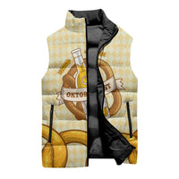Oktoberfest Sleeveless Puffer Jacket with Beer Bottle and Pretzel Illustration Beige Diamond - Wonder Print Shop