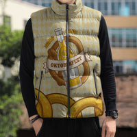 Oktoberfest Sleeveless Puffer Jacket with Beer Bottle and Pretzel Illustration Beige Diamond - Wonder Print Shop