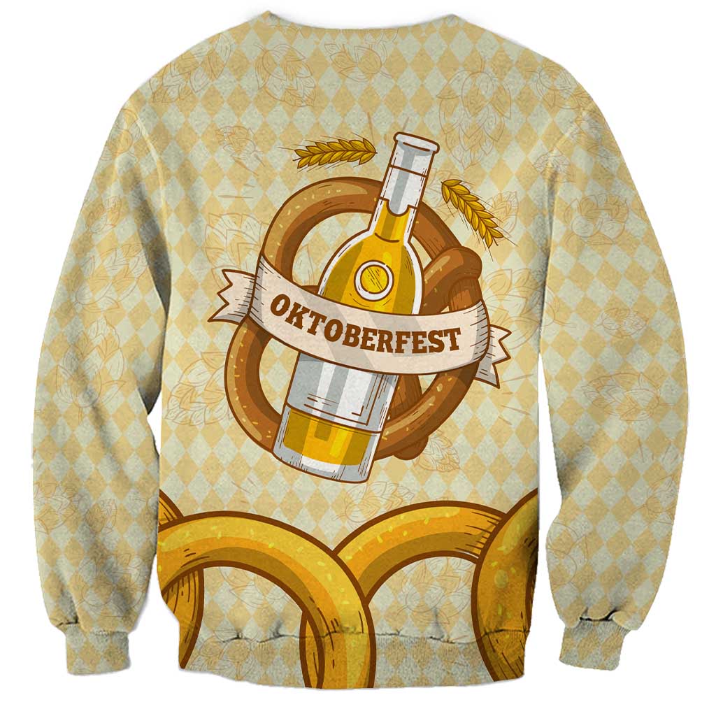 Oktoberfest Sweatshirt with Beer Bottle and Pretzel Illustration Beige Diamond - Wonder Print Shop