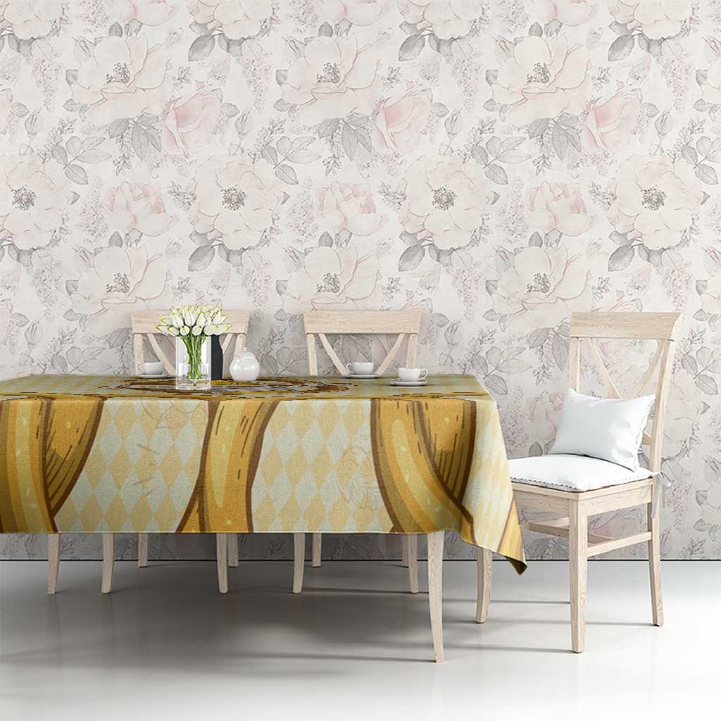 Oktoberfest Tablecloth with Beer Bottle and Pretzel Illustration Beige Diamond - Wonder Print Shop