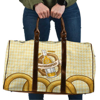 Oktoberfest Travel Bag with Beer Bottle and Pretzel Illustration Beige Diamond - Wonder Print Shop
