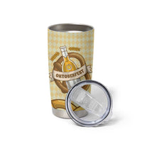 Oktoberfest Tumbler Cup with Beer Bottle and Pretzel Illustration Beige Diamond - Wonder Print Shop