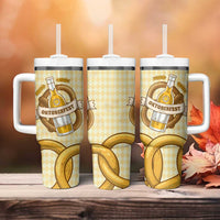 Oktoberfest Tumbler With Handle with Beer Bottle and Pretzel Illustration Beige Diamond - Wonder Print Shop