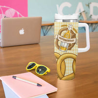 Oktoberfest Tumbler With Handle with Beer Bottle and Pretzel Illustration Beige Diamond - Wonder Print Shop
