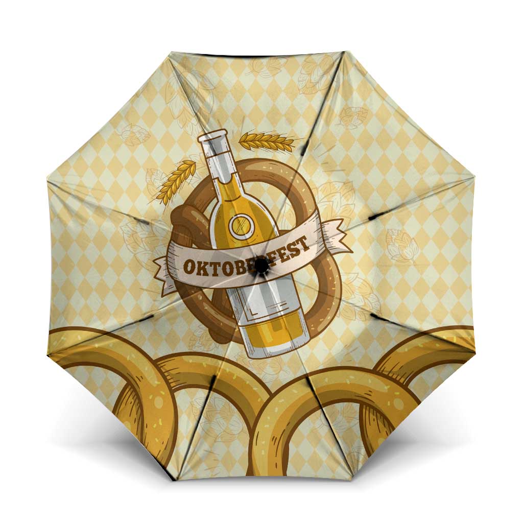 Oktoberfest Umbrella with Beer Bottle and Pretzel Illustration Beige Diamond - Wonder Print Shop