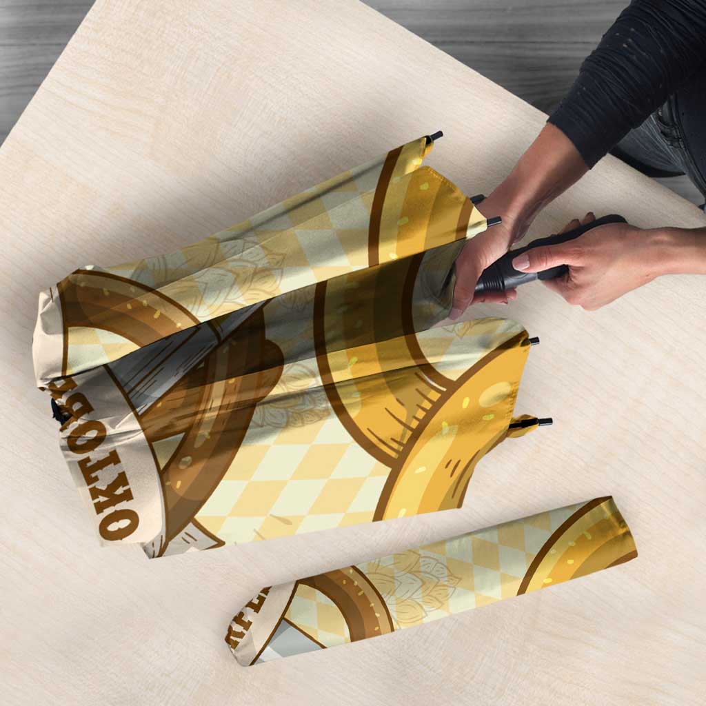 Oktoberfest Umbrella with Beer Bottle and Pretzel Illustration Beige Diamond - Wonder Print Shop