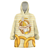 Oktoberfest Wearable Blanket Hoodie with Beer Bottle and Pretzel Illustration Beige Diamond - Wonder Print Shop