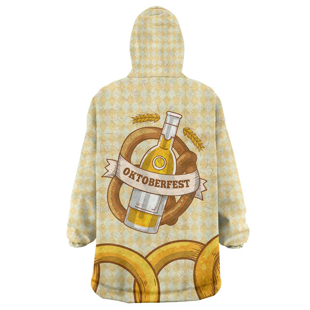 Oktoberfest Wearable Blanket Hoodie with Beer Bottle and Pretzel Illustration Beige Diamond - Wonder Print Shop