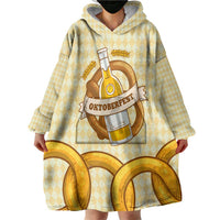 Oktoberfest Wearable Blanket Hoodie with Beer Bottle and Pretzel Illustration Beige Diamond - Wonder Print Shop