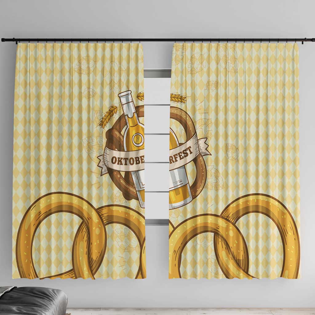 Oktoberfest Window Curtain with Beer Bottle and Pretzel Illustration Beige Diamond - Wonder Print Shop