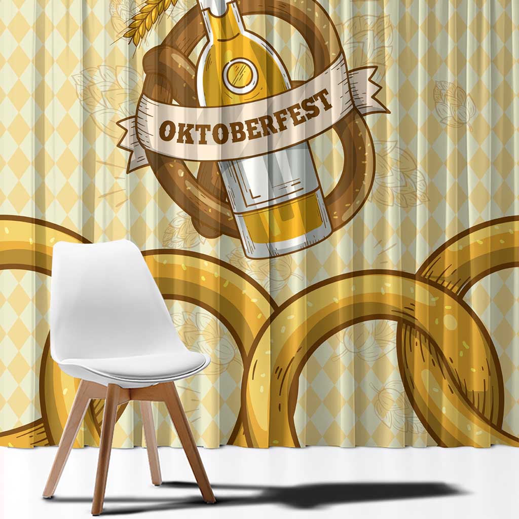 Oktoberfest Window Curtain with Beer Bottle and Pretzel Illustration Beige Diamond - Wonder Print Shop