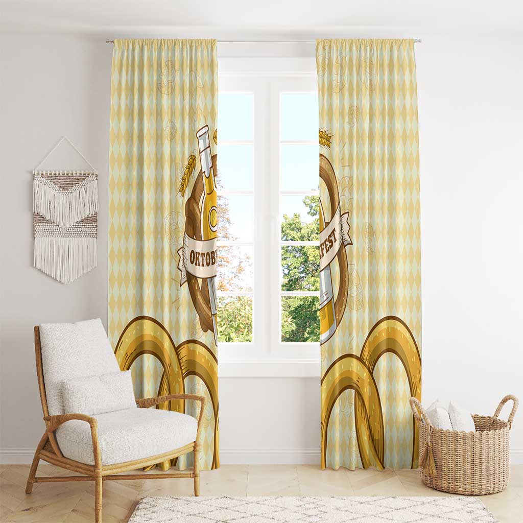 Oktoberfest Window Curtain with Beer Bottle and Pretzel Illustration Beige Diamond - Wonder Print Shop