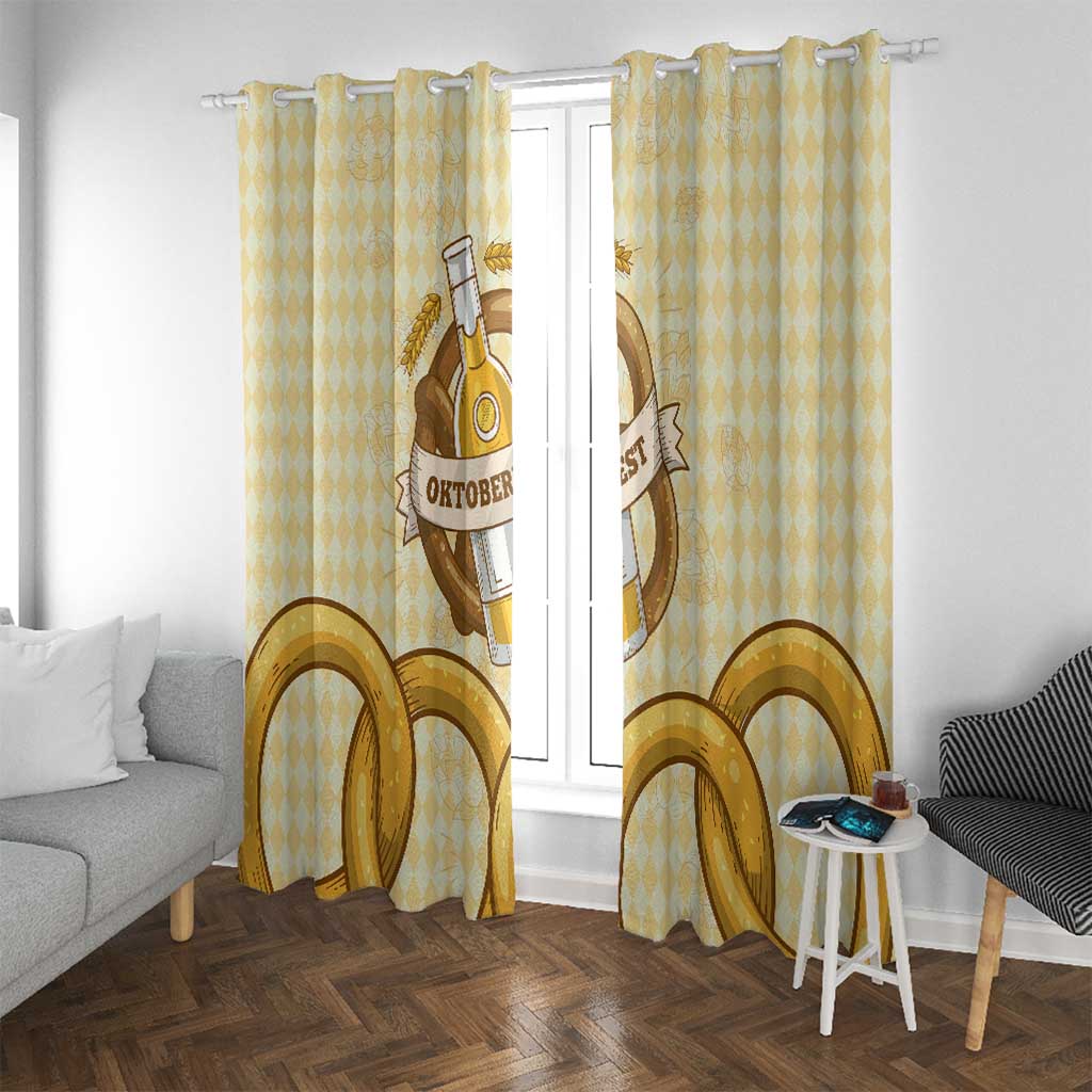 Oktoberfest Window Curtain with Beer Bottle and Pretzel Illustration Beige Diamond - Wonder Print Shop