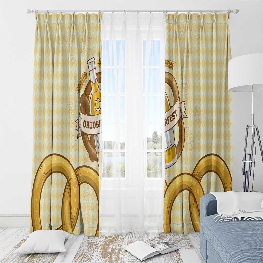 Oktoberfest Window Curtain with Beer Bottle and Pretzel Illustration Beige Diamond - Wonder Print Shop