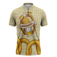 Oktoberfest Zipper Polo Shirt with Beer Bottle and Pretzel Illustration Beige Diamond - Wonder Print Shop