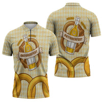 Oktoberfest Zipper Polo Shirt with Beer Bottle and Pretzel Illustration Beige Diamond - Wonder Print Shop