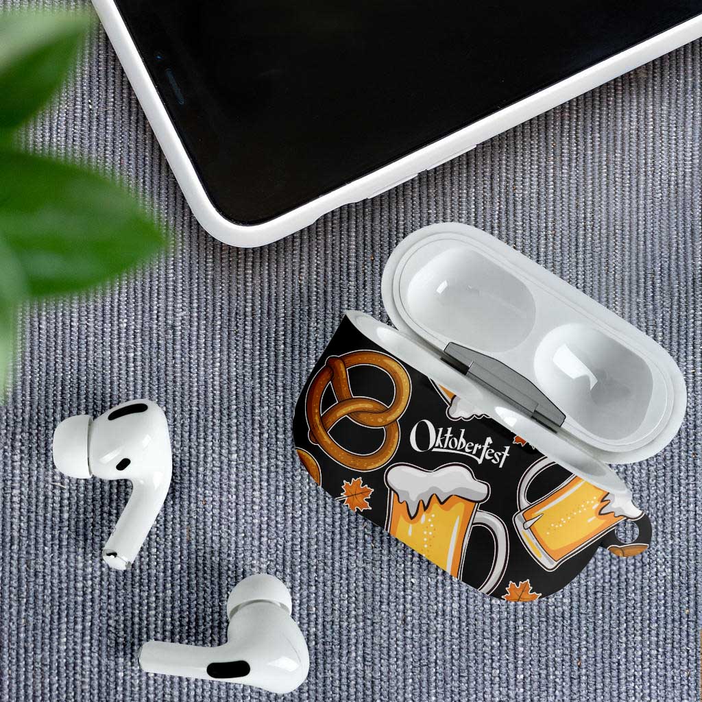 Oktoberfest AirPods Case with Beer Mug and Pretzel Illustration Black Festive - Wonder Print Shop