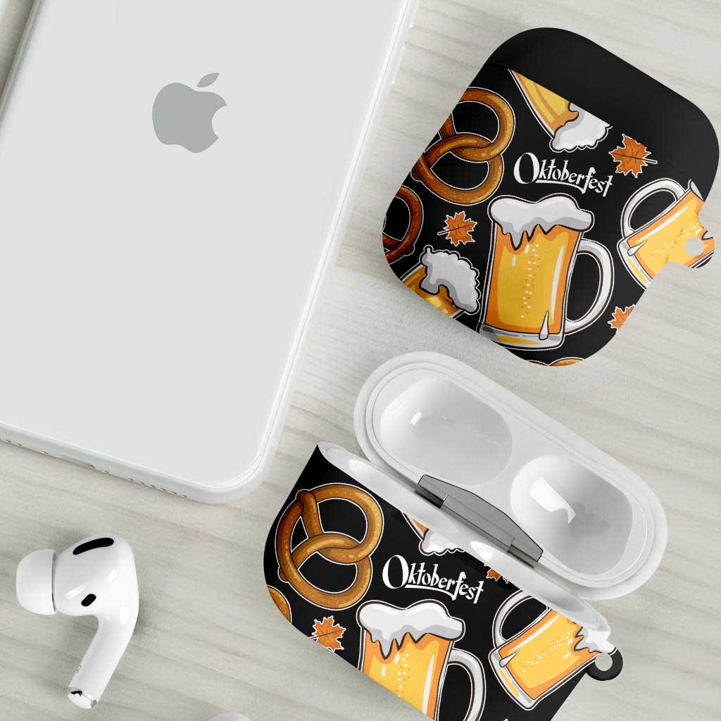 Oktoberfest AirPods Case with Beer Mug and Pretzel Illustration Black Festive - Wonder Print Shop