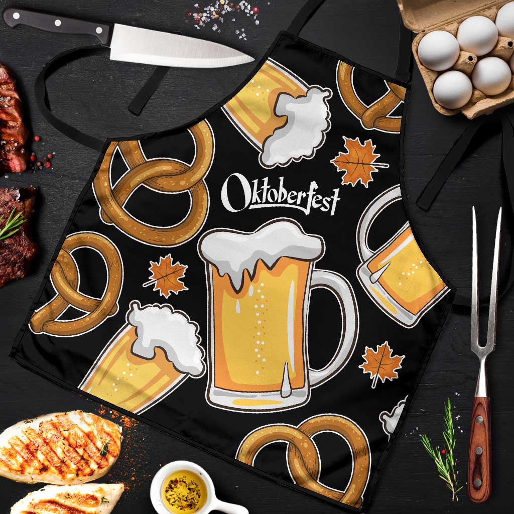 Oktoberfest Apron with Beer Mug and Pretzel Illustration Black Festive - Wonder Print Shop