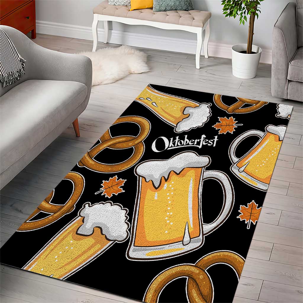 Oktoberfest Area Rug with Beer Mug and Pretzel Illustration Black Festive - Wonder Print Shop