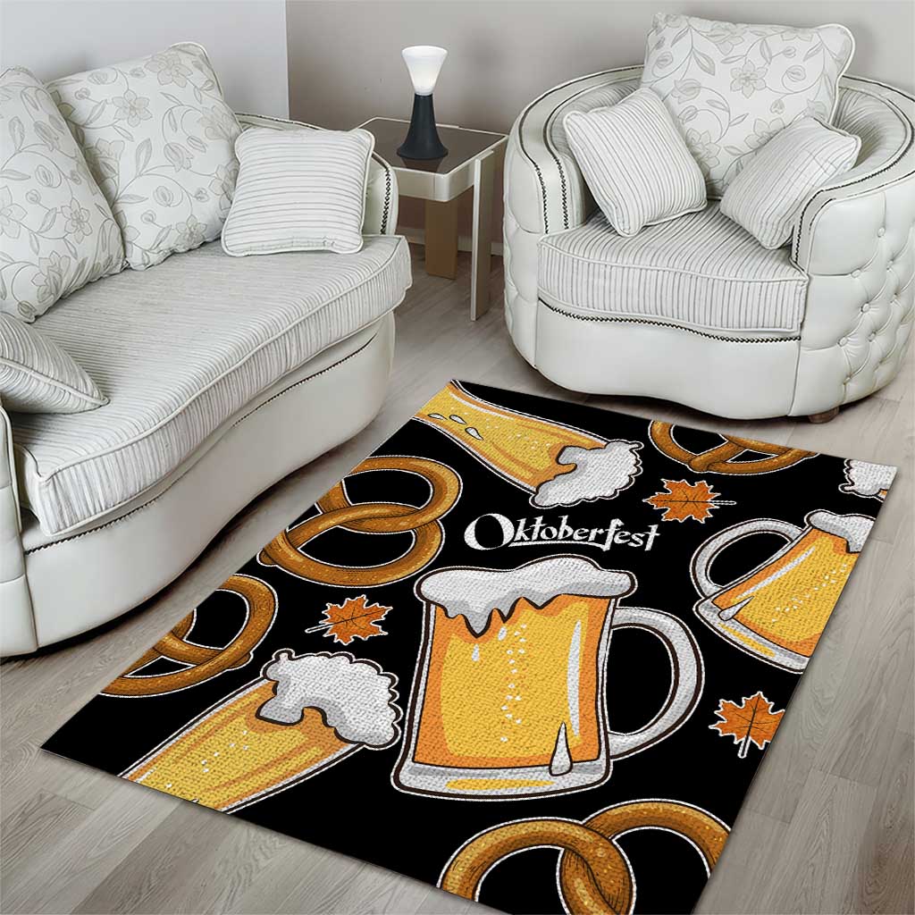 Oktoberfest Area Rug with Beer Mug and Pretzel Illustration Black Festive - Wonder Print Shop
