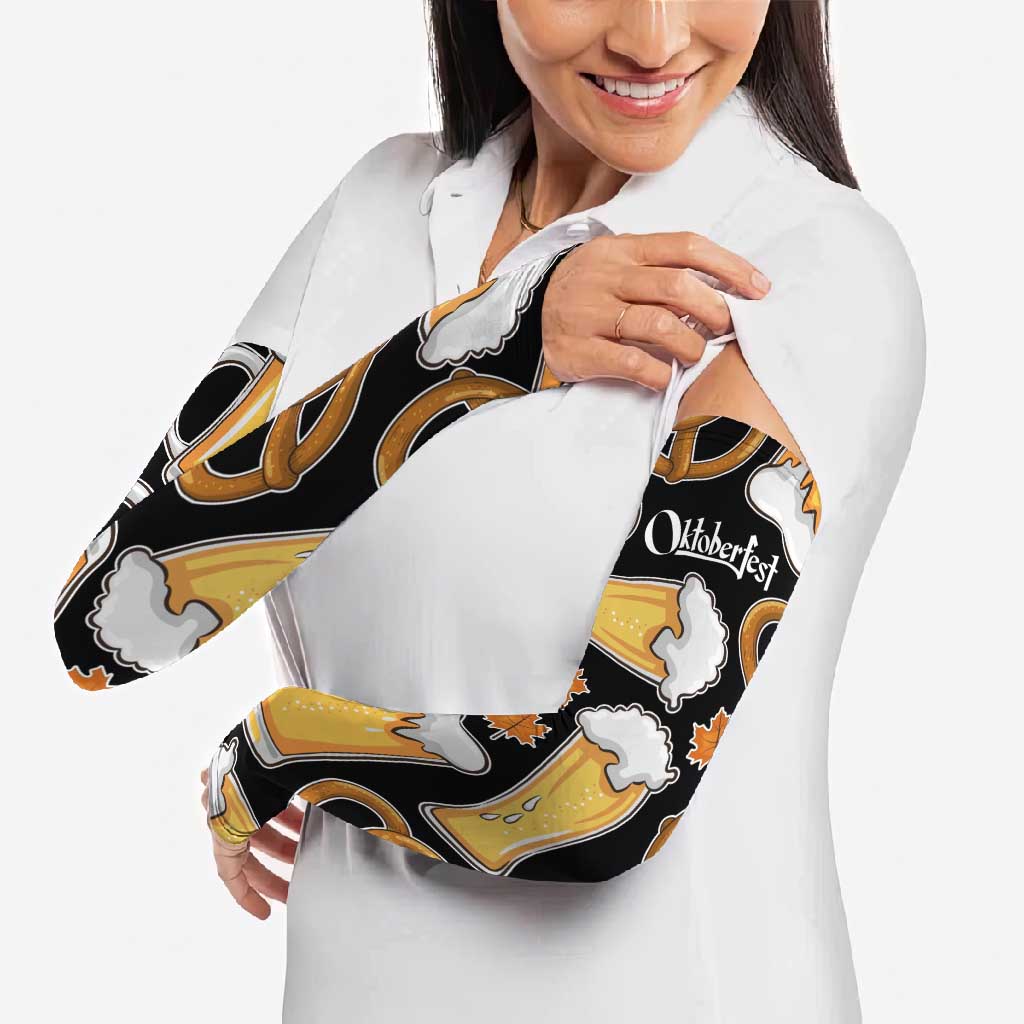 Oktoberfest Arm Sleeves with Beer Mug and Pretzel Illustration Black Festive - Wonder Print Shop