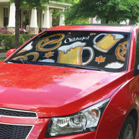 Oktoberfest Auto Sun Shade with Beer Mug and Pretzel Illustration Black Festive - Wonder Print Shop