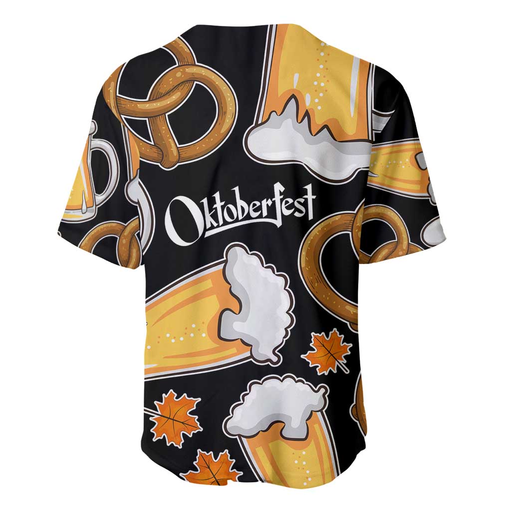 Oktoberfest Baseball Jersey with Beer Mug and Pretzel Illustration Black Festive - Wonder Print Shop
