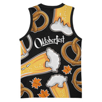 Oktoberfest Basketball Jersey with Beer Mug and Pretzel Illustration Black Festive - Wonder Print Shop