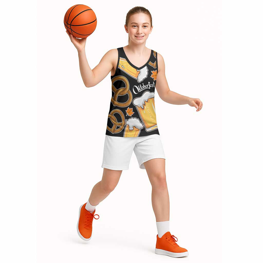 Oktoberfest Basketball Jersey with Beer Mug and Pretzel Illustration Black Festive - Wonder Print Shop