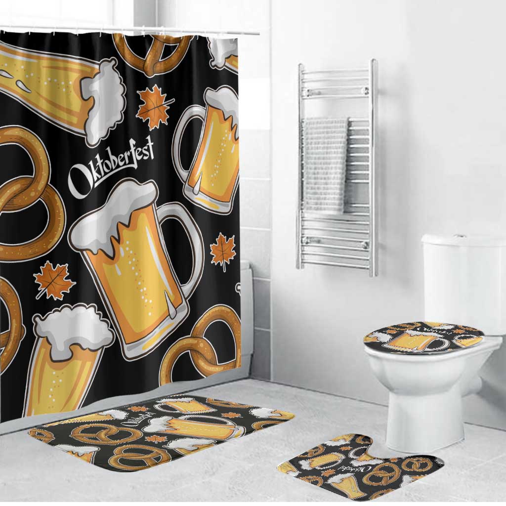 Oktoberfest Bathroom Set with Beer Mug and Pretzel Illustration Black Festive - Wonder Print Shop
