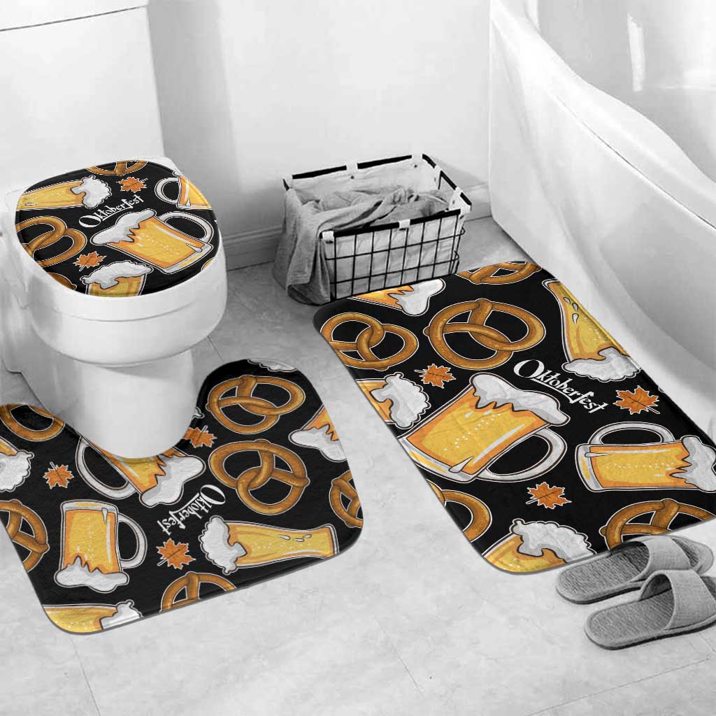 Oktoberfest Bathroom Set with Beer Mug and Pretzel Illustration Black Festive - Wonder Print Shop