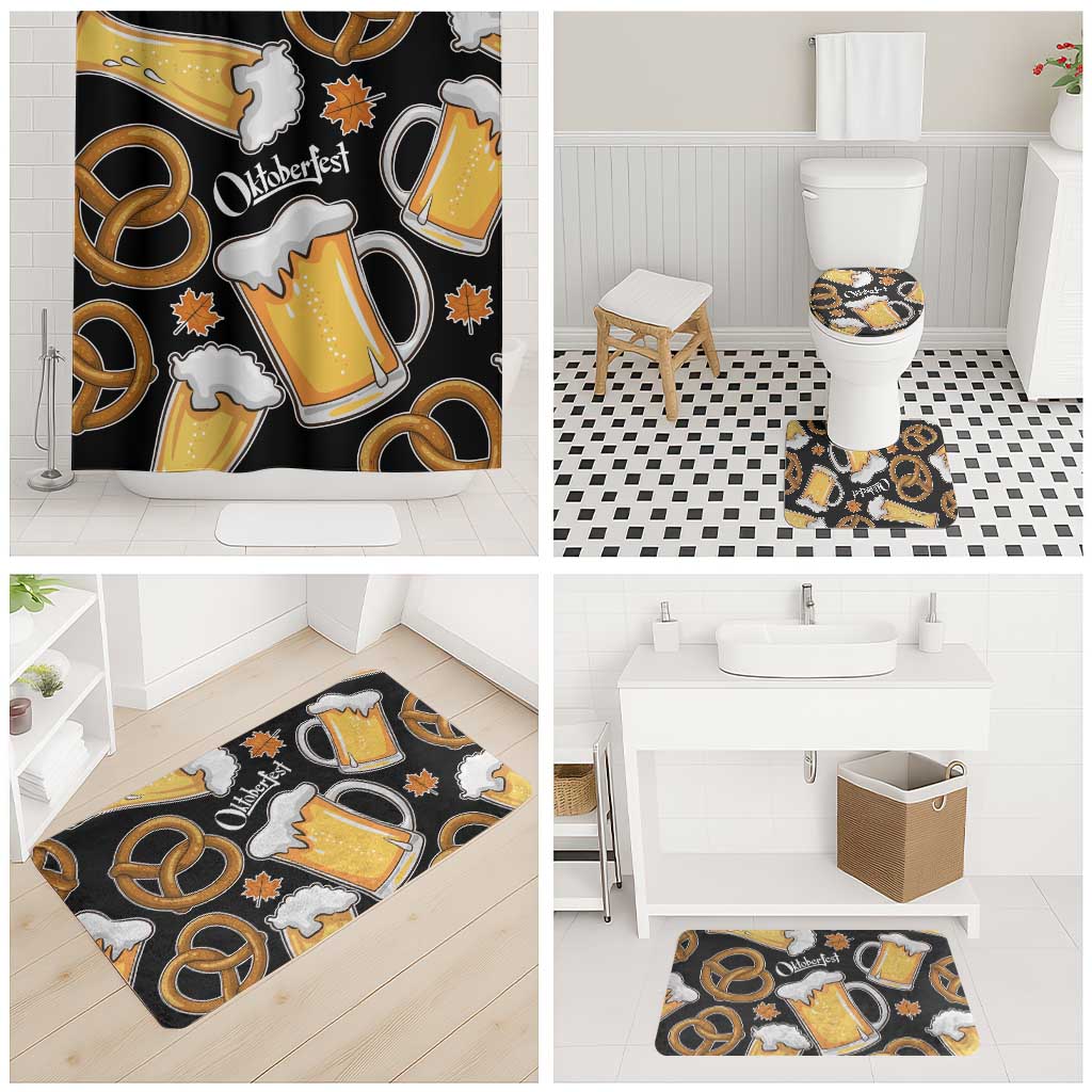 Oktoberfest Bathroom Set with Beer Mug and Pretzel Illustration Black Festive - Wonder Print Shop