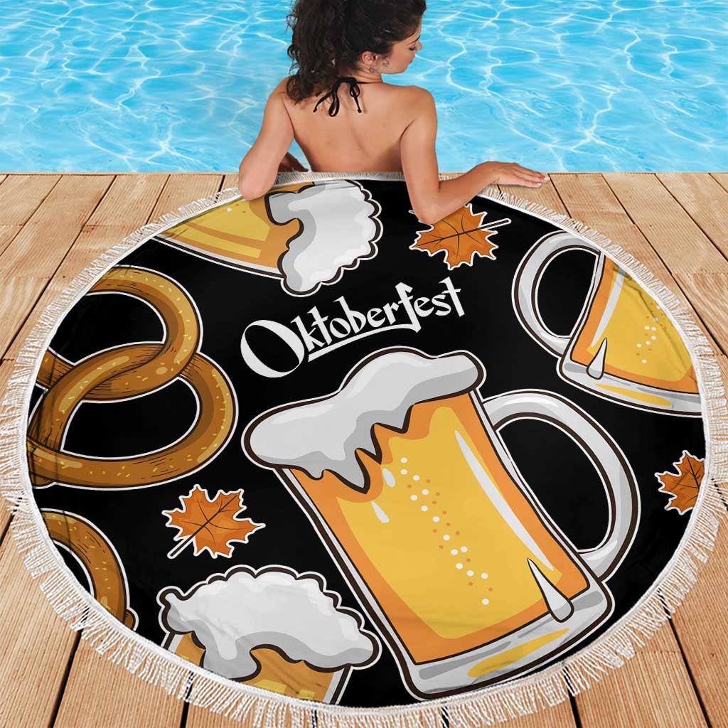Oktoberfest Beach Blanket with Beer Mug and Pretzel Illustration Black Festive - Wonder Print Shop