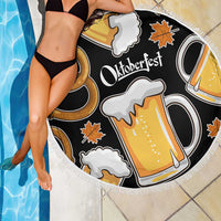 Oktoberfest Beach Blanket with Beer Mug and Pretzel Illustration Black Festive - Wonder Print Shop