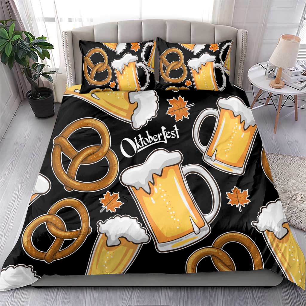 Oktoberfest Bedding Set with Beer Mug and Pretzel Illustration Black Festive - Wonder Print Shop