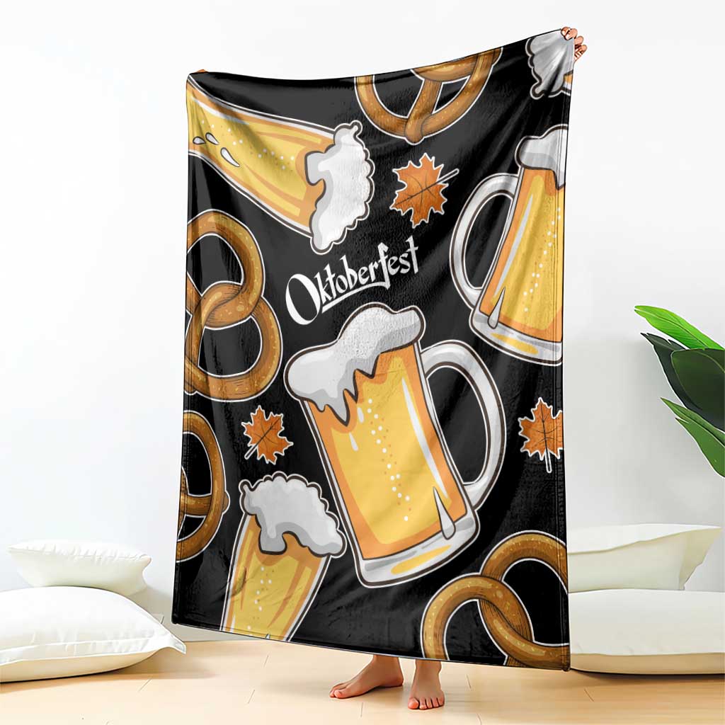 Oktoberfest Blanket with Beer Mug and Pretzel Illustration Black Festive - Wonder Print Shop