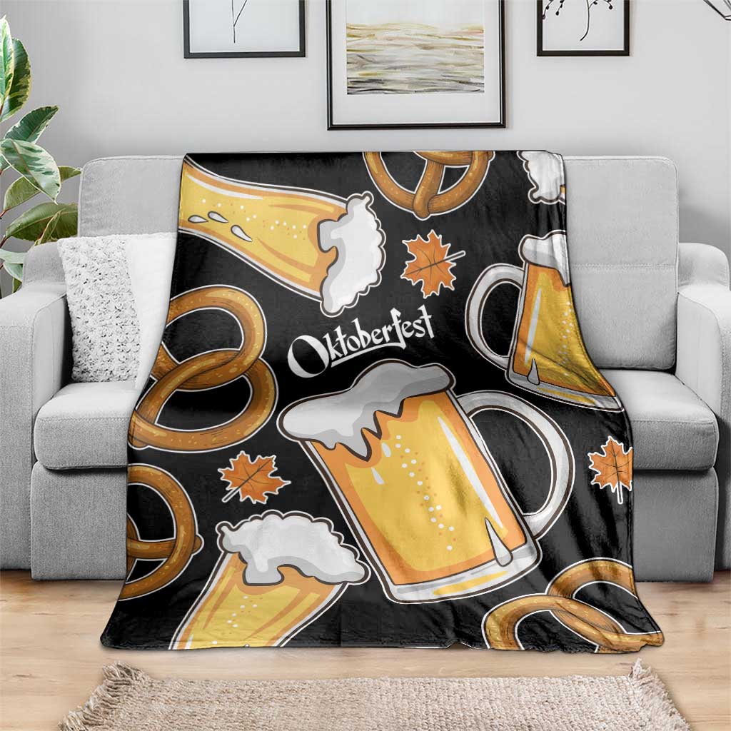 Oktoberfest Blanket with Beer Mug and Pretzel Illustration Black Festive - Wonder Print Shop