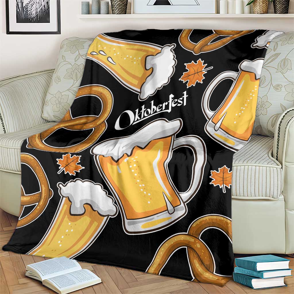 Oktoberfest Blanket with Beer Mug and Pretzel Illustration Black Festive - Wonder Print Shop