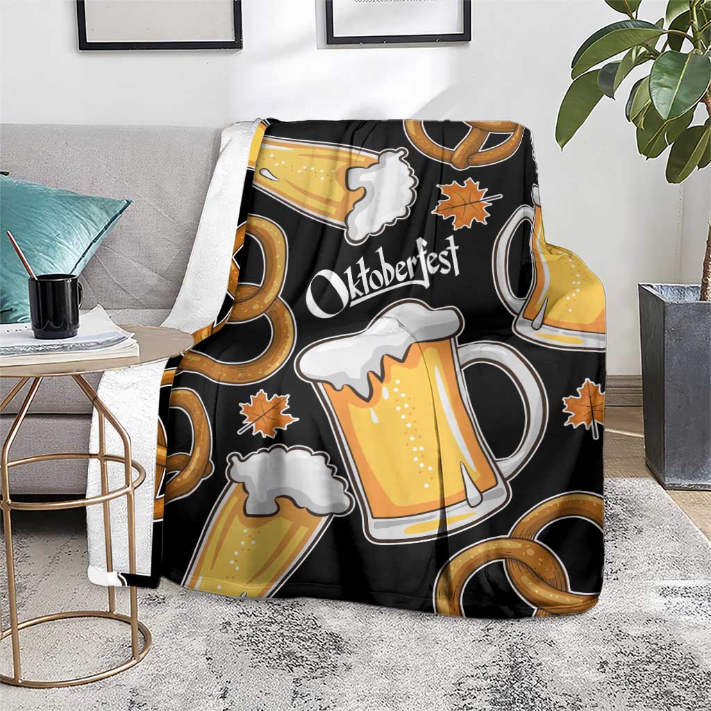 Oktoberfest Blanket with Beer Mug and Pretzel Illustration Black Festive - Wonder Print Shop
