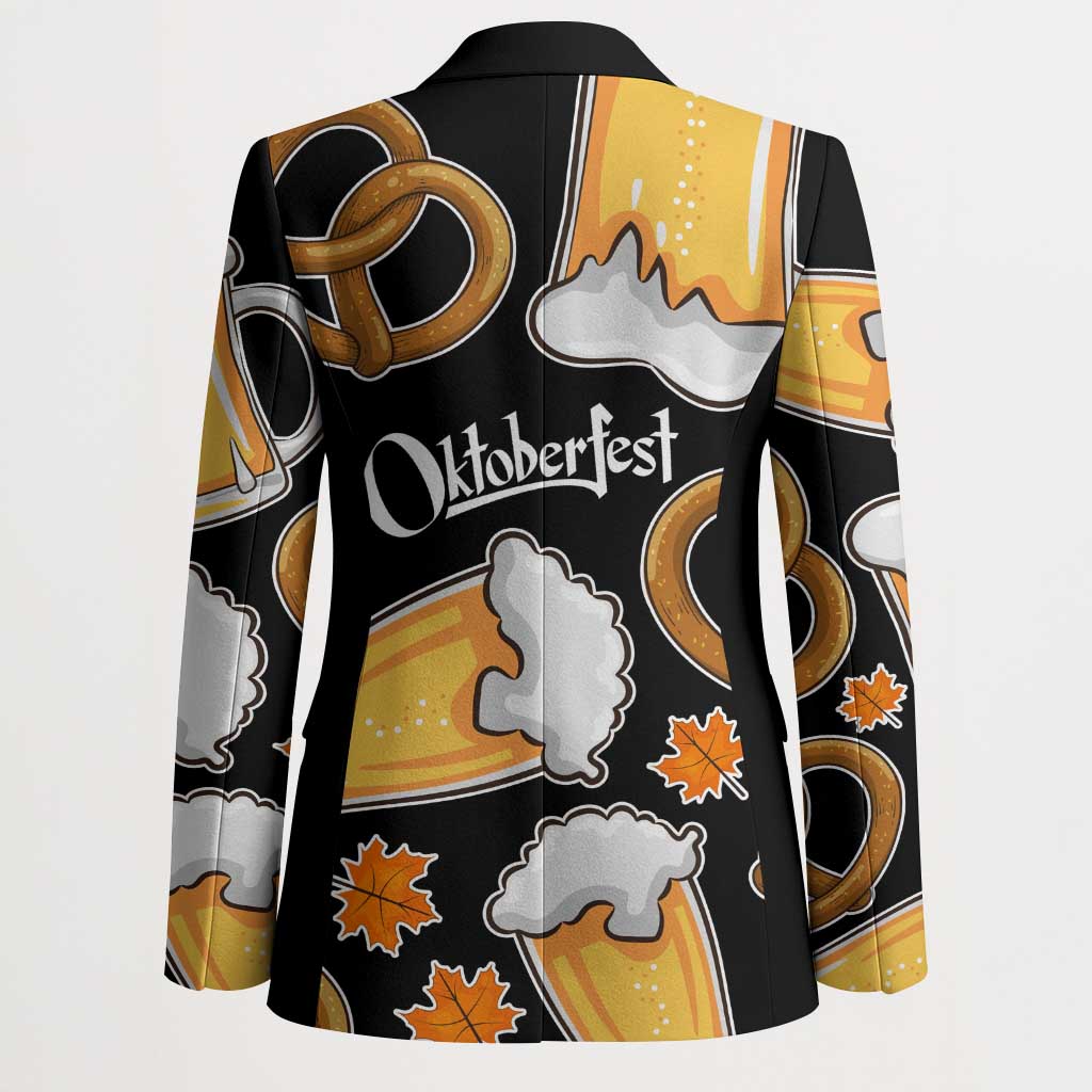 Oktoberfest Blazer with Beer Mug and Pretzel Illustration Black Festive - Wonder Print Shop