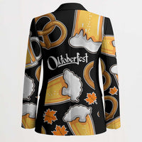 Oktoberfest Blazer with Beer Mug and Pretzel Illustration Black Festive - Wonder Print Shop