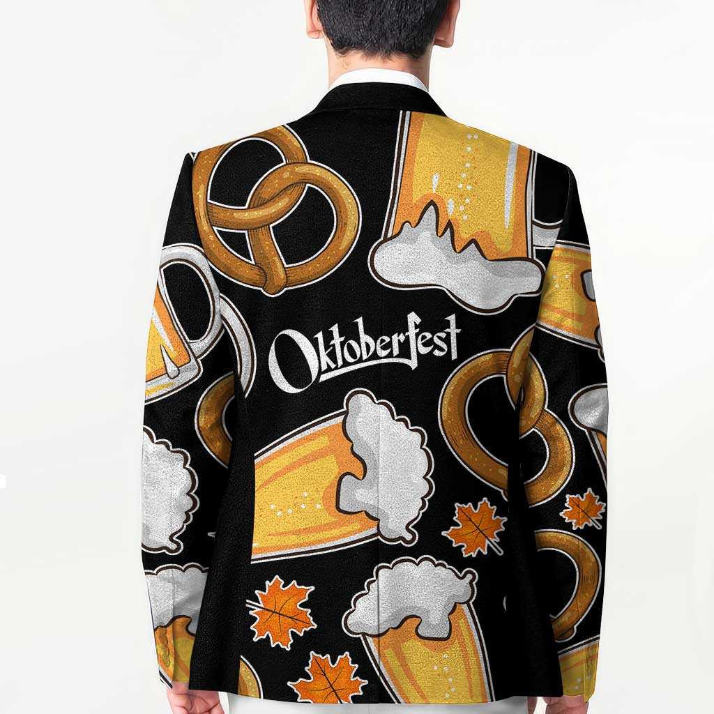 Oktoberfest Blazer with Beer Mug and Pretzel Illustration Black Festive - Wonder Print Shop