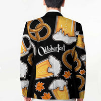 Oktoberfest Blazer with Beer Mug and Pretzel Illustration Black Festive - Wonder Print Shop