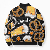 Oktoberfest Bomber Puffer Jacket with Beer Mug and Pretzel Illustration Black Festive - Wonder Print Shop